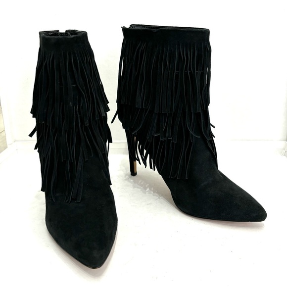 Steve Madden Flapper Black Suede Fringed Boots Sz 7M - Picture 3 of 14